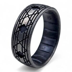 Enso Rings Art Deco Platinum/Black Pearl Silicone Ring - Size 10